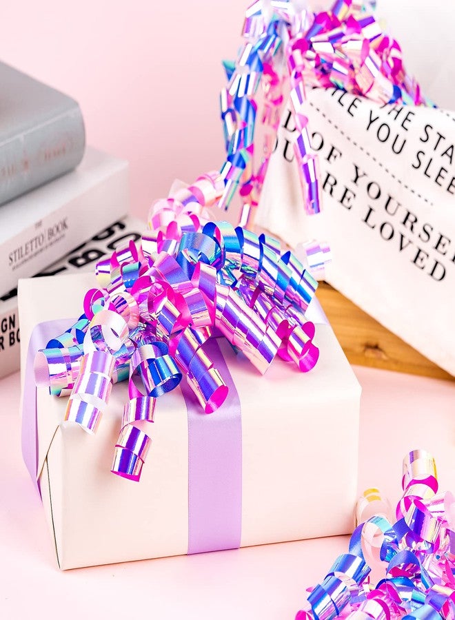 LeZakaa 6 Self-Adhesive Curly Bows - Metallic Gift Bows in Assorted Holographic Colors, Purple and Pink, Perfect for Birthday, Holiday, Wedding, Party Favors Decorations - Image 5